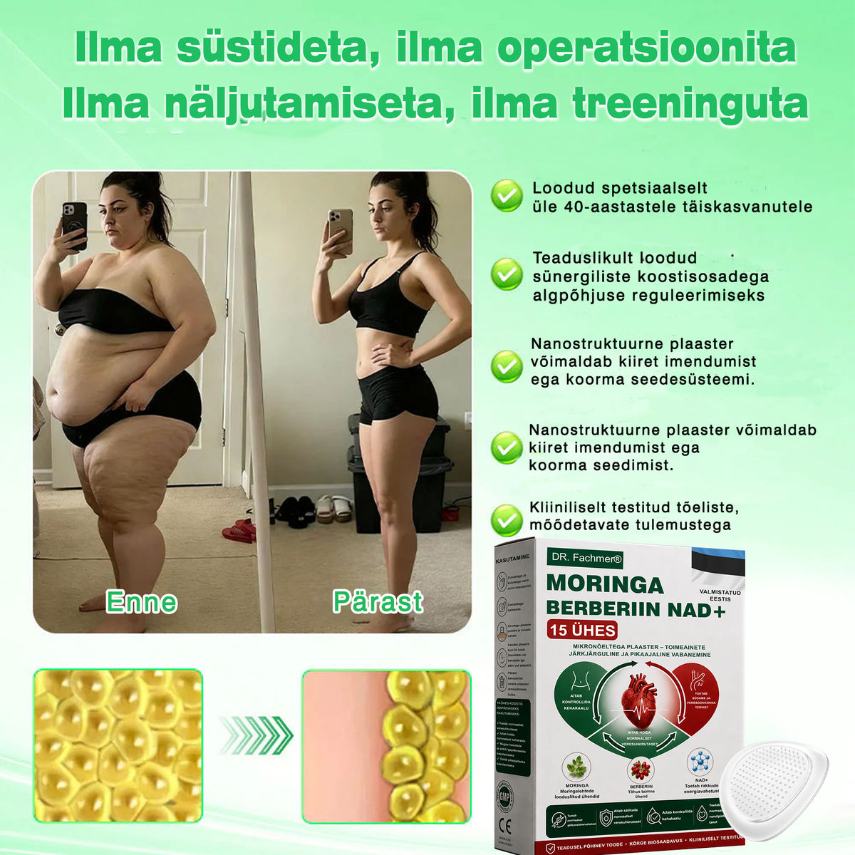 ⏰ DR.Fachmer® 15-ühes nano-mikronõelplaaster moringa, berberiini ja NAD+-iga | Uue põlvkonna kehahooldus täiustatud nanovalemiga ⏰