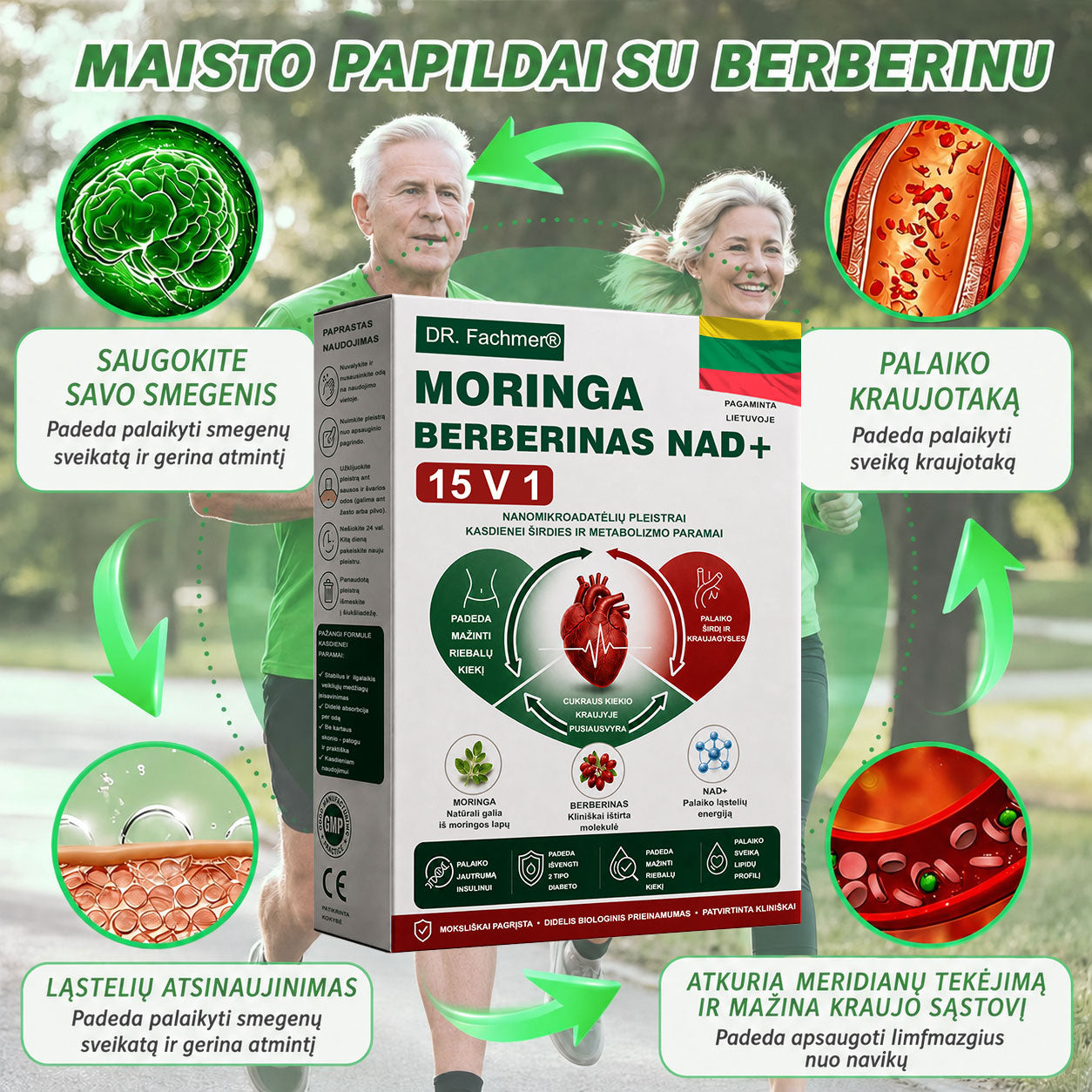 🌻 DR.Fachmer® 15 viename nanomikroadatinis pleistras su moringa, berberinu ir NAD+ | Naujos kartos kūno priežiūra su pažangia nano formule 🌻