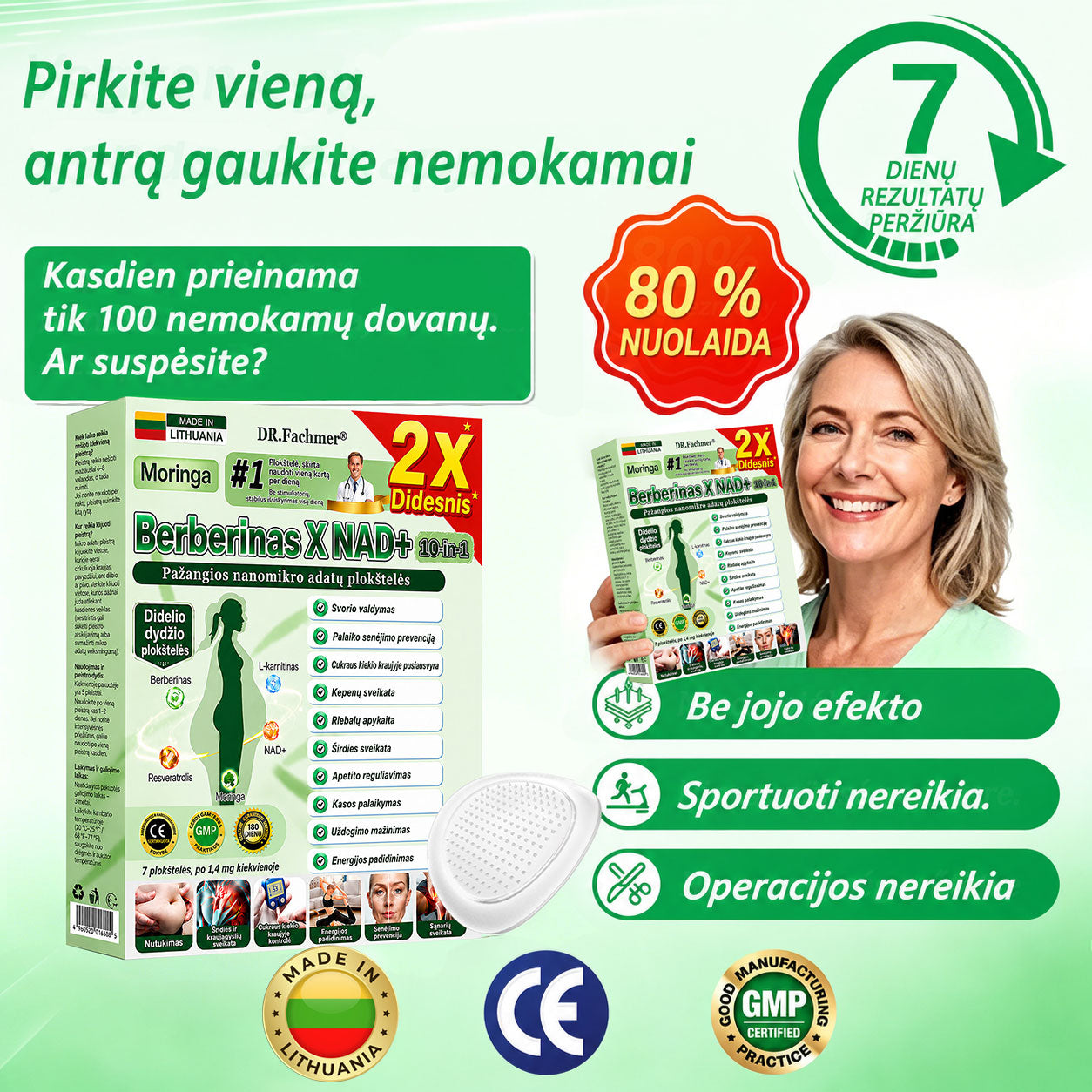 ✨ DR.Fachmer® 15 viename nanomikroadatinis pleistras su moringa, berberinu ir NAD+ | Naujos kartos kūno priežiūra su pažangia nano formule ✨