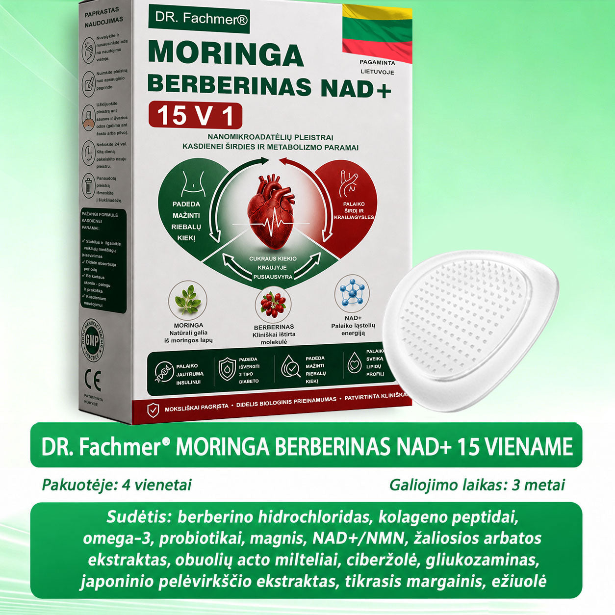 🌻 DR.Fachmer® 15 viename nanomikroadatinis pleistras su moringa, berberinu ir NAD+ | Naujos kartos kūno priežiūra su pažangia nano formule 🌻