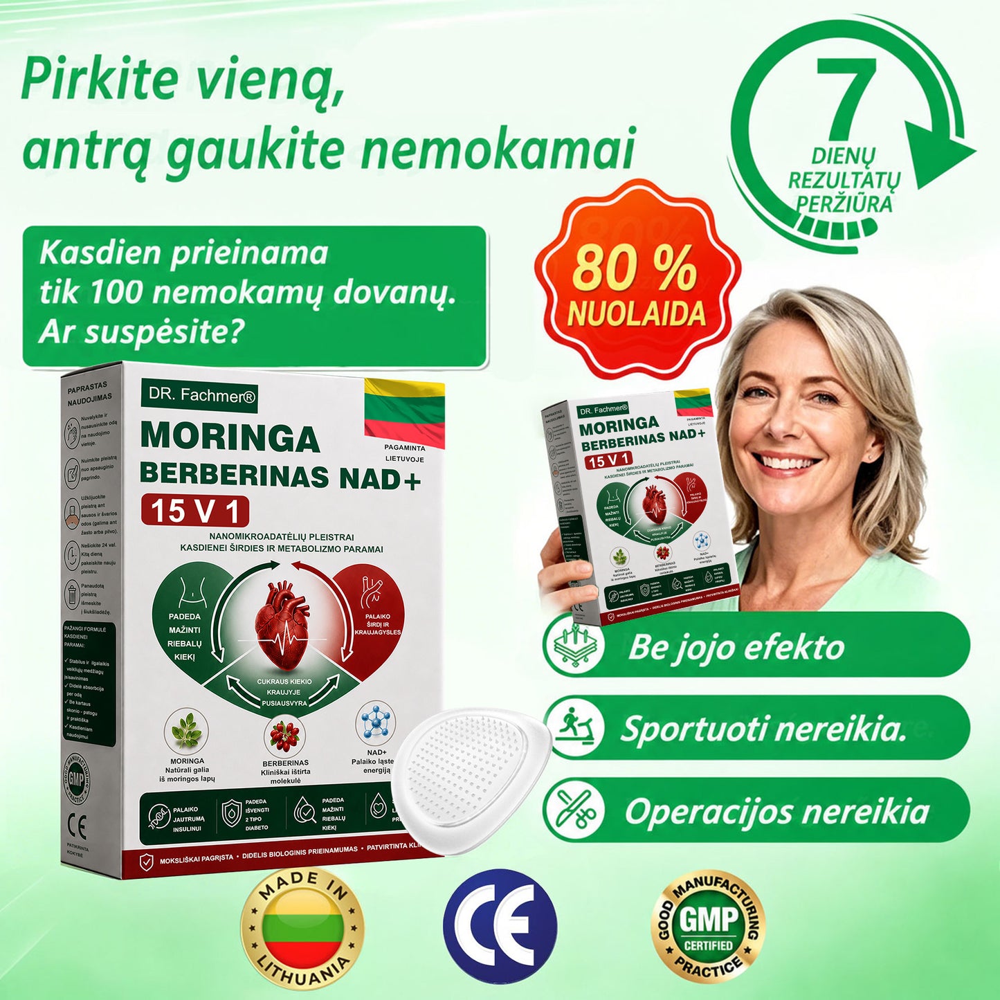 🌻 DR.Fachmer® 15 viename nanomikroadatinis pleistras su moringa, berberinu ir NAD+ | Naujos kartos kūno priežiūra su pažangia nano formule 🌻