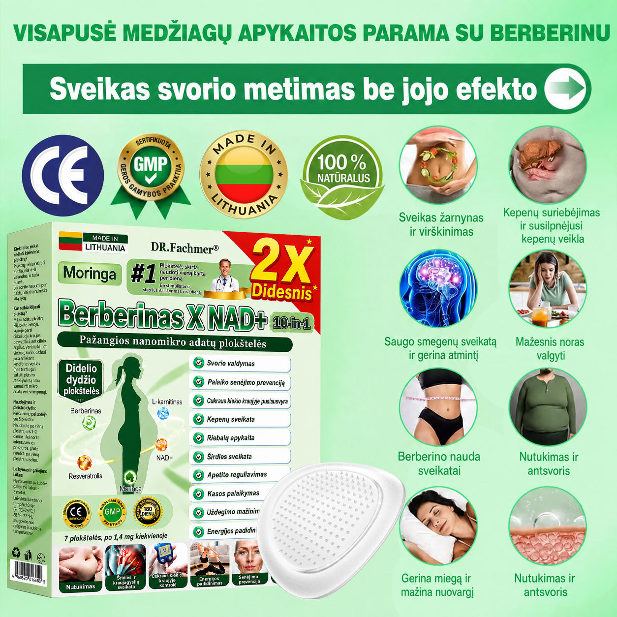 ✨ DR.Fachmer® 15 viename nanomikroadatinis pleistras su moringa, berberinu ir NAD+ | Naujos kartos kūno priežiūra su pažangia nano formule ✨