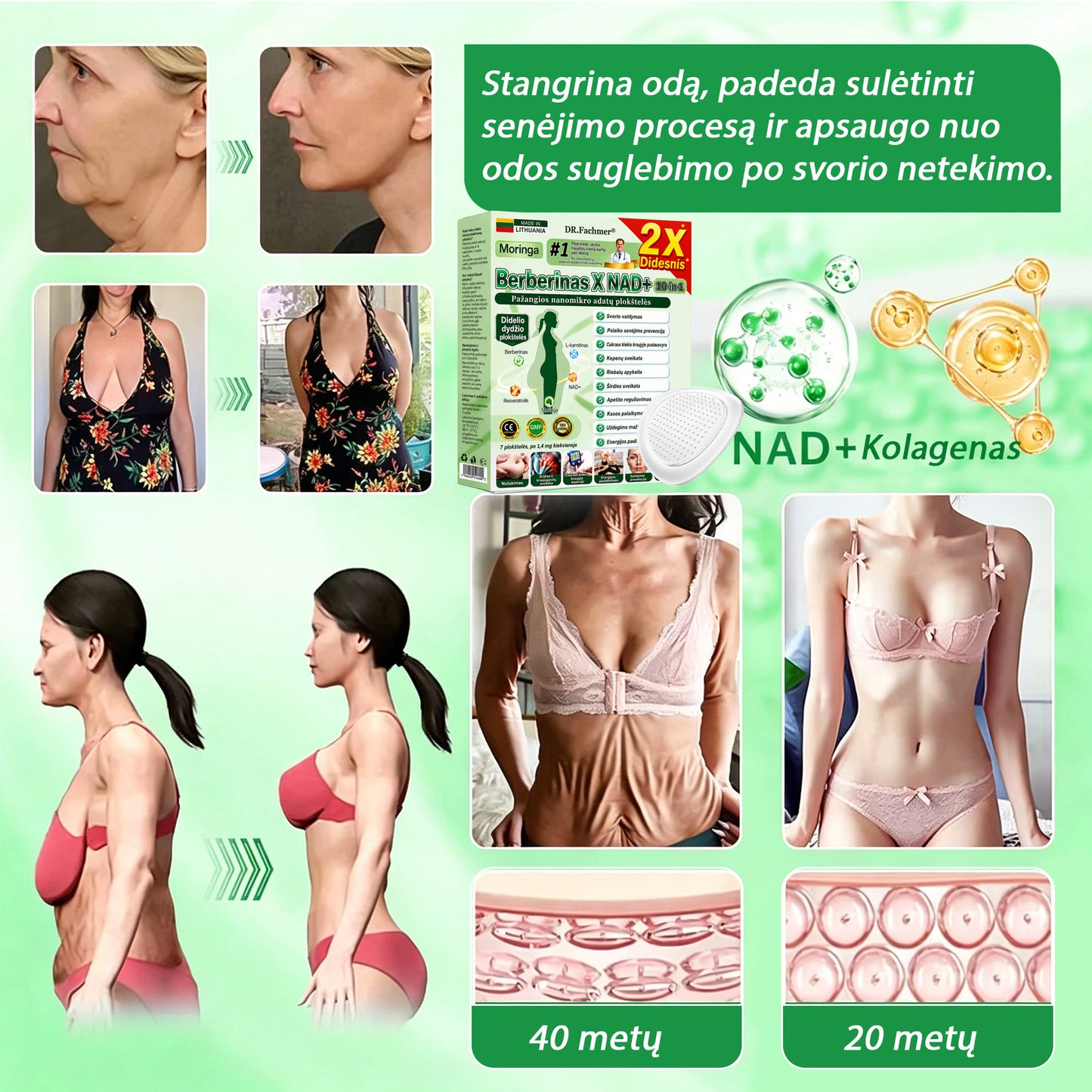 ✨ DR.Fachmer® 15 viename nanomikroadatinis pleistras su moringa, berberinu ir NAD+ | Naujos kartos kūno priežiūra su pažangia nano formule ✨