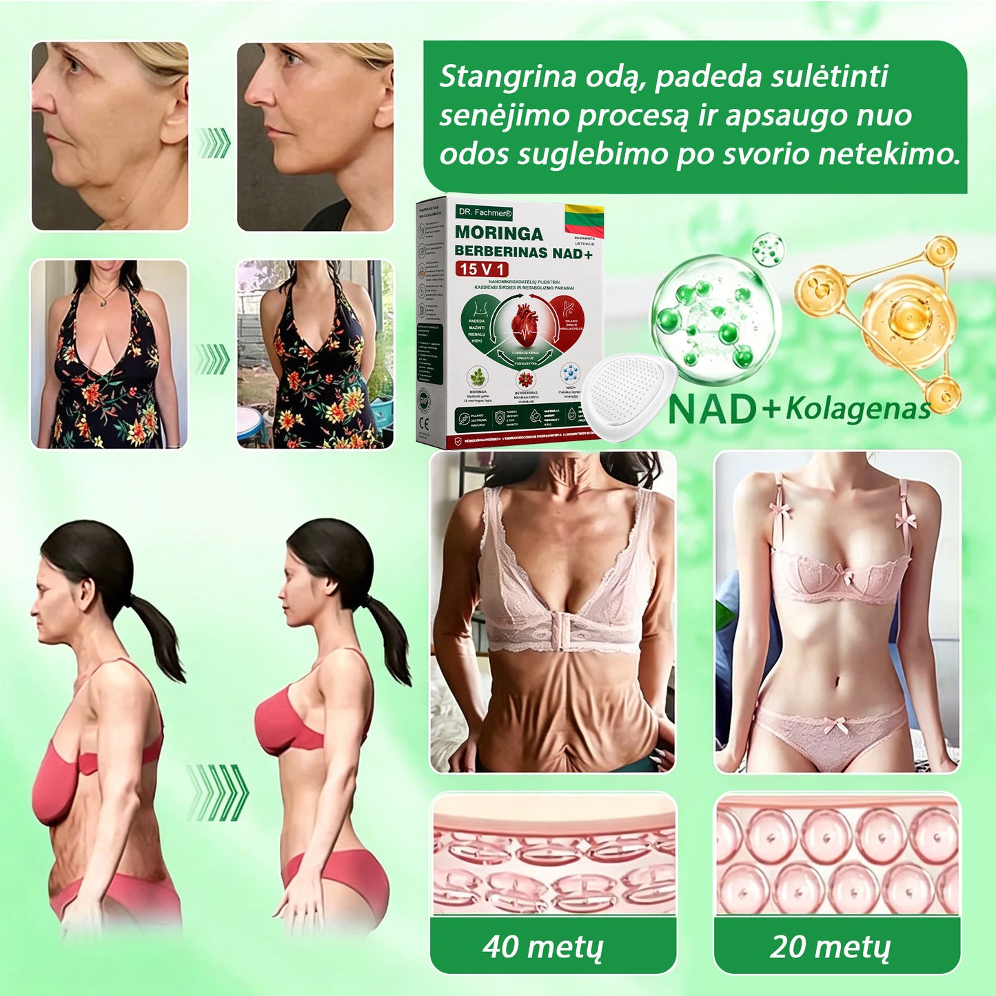 🌻 DR.Fachmer® 15 viename nanomikroadatinis pleistras su moringa, berberinu ir NAD+ | Naujos kartos kūno priežiūra su pažangia nano formule 🌻