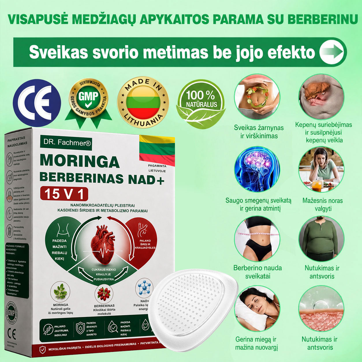 🌻 DR.Fachmer® 15 viename nanomikroadatinis pleistras su moringa, berberinu ir NAD+ | Naujos kartos kūno priežiūra su pažangia nano formule 🌻