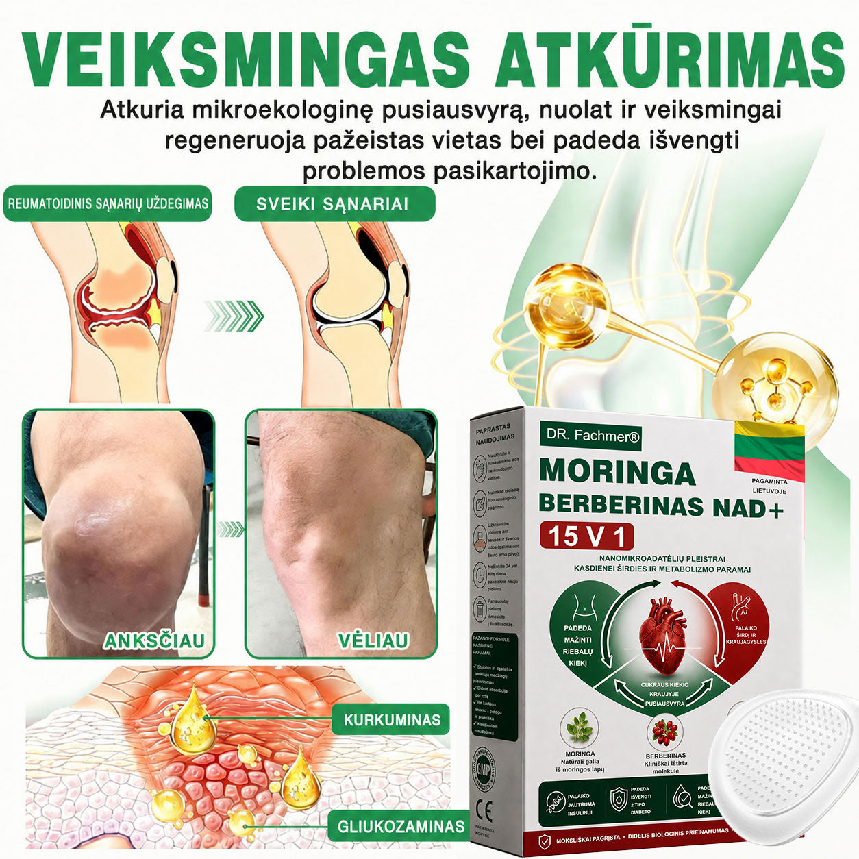 🌻 DR.Fachmer® 15 viename nanomikroadatinis pleistras su moringa, berberinu ir NAD+ | Naujos kartos kūno priežiūra su pažangia nano formule 🌻