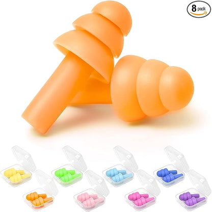 Earplugs for Sleeping Noise Cancelling, Reusable Ear Plugs– Super Soft, Silicone Ear Plug, for Sleeping 8 Pairs, Swimming, Snoring, Concerts, Work, Noisy Places