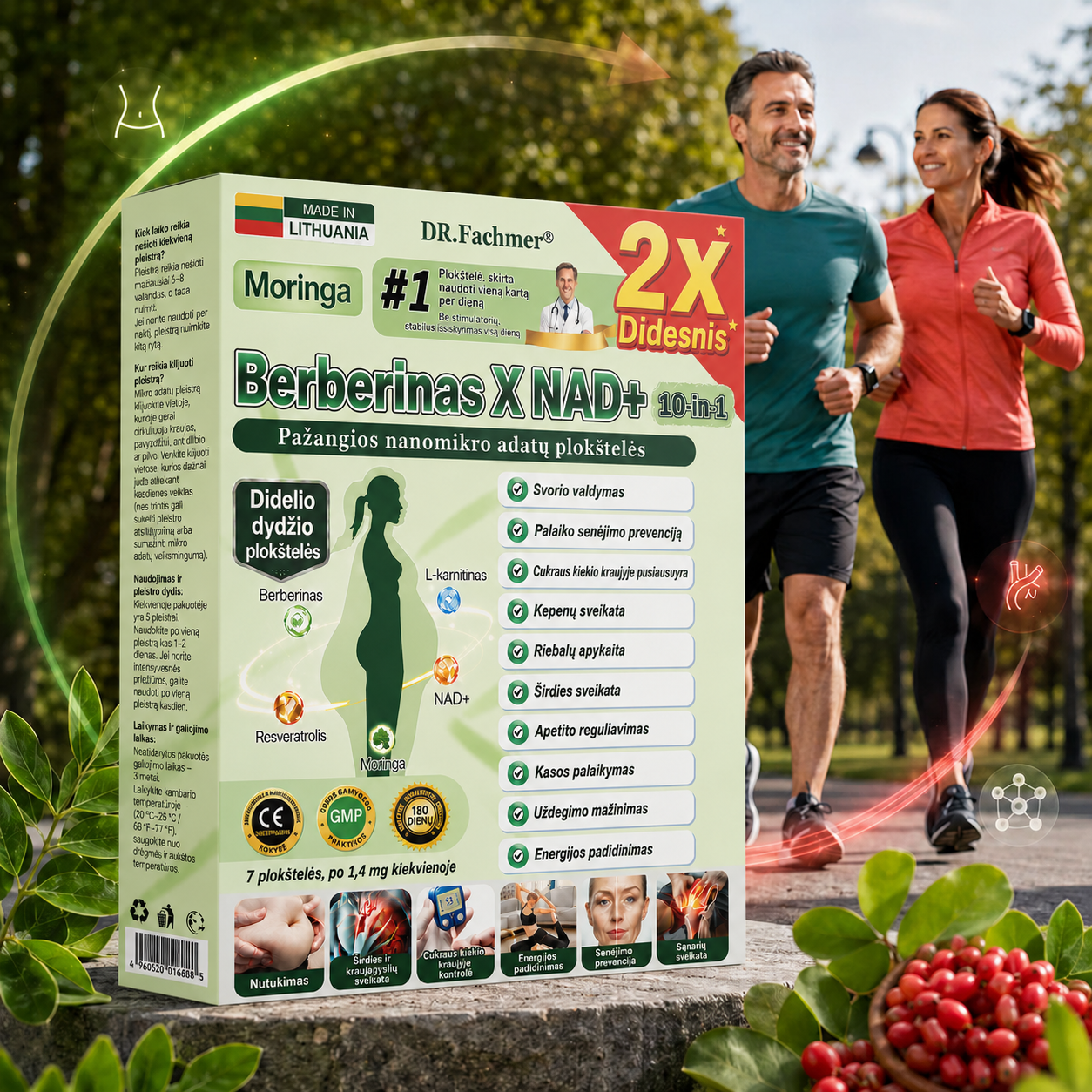 ✨ DR.Fachmer® 15 viename nanomikroadatinis pleistras su moringa, berberinu ir NAD+ | Naujos kartos kūno priežiūra su pažangia nano formule ✨